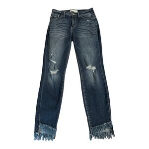 KanCan Dark Blue Skinny Ankle Jeans with Frayed Hem Sz 7/27
